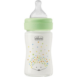 Chicco Perfect Easy Γυάλινο Μπιμπερό με Θηλή Σιλικόνης κατά των Κολικών 0+ Μηνών Σκαντζοχοιράκι White Green 150ml