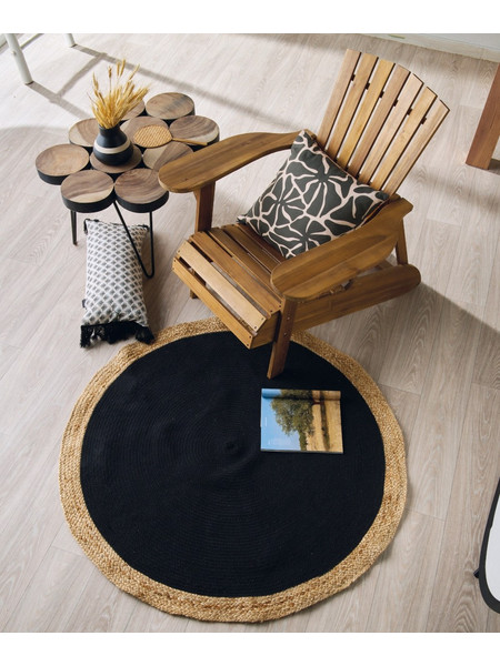Kentia Yute Χαλί Στρογγυλό Καλοκαιρινό Βαμβακερό 150cm 252 Black Natural