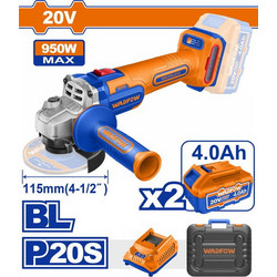 Wadfow WLAP5322E Γωνιακός Τροχός Μπαταρίας 20V 115mm με Ρύθμιση Στροφών 2x4Ah
