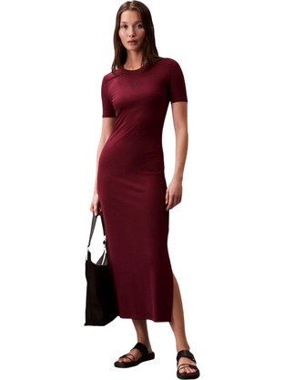 Calvin Klein Midi Καλοκαιρινό Καθημερινό Φόρεμα Πλεκτό Μπορντό LV044C902G-VLP