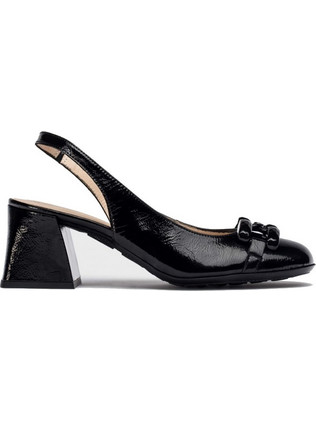 Wonders Γόβες Slingback Δερμάτινες με Χοντρό Χαμηλό Τακούνι Μαύρες M-6201