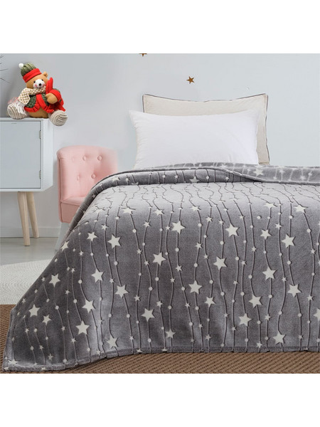 Beauty Home Art 6136 Παιδική Κουβέρτα Fleece Αστεράκια Φωσφοριζέ 160x220 Γκρι
