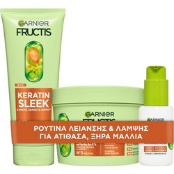 Garnier Fructis Keratin Sleek Σετ Περιποίησης Μαλλιών με Κερατίνη Serum 50ml + Μάσκα 370ml + Σαμπουάν 200ml