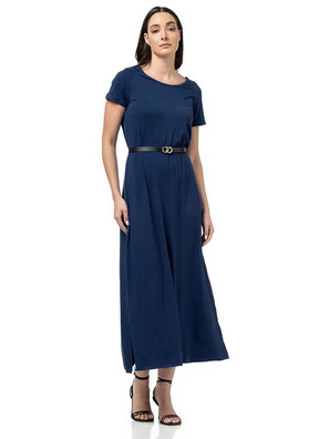 Bodymove Midi Καλοκαιρινό Καθημερινό Φόρεμα Μεταξωτό Navy Μπλε 1446-1