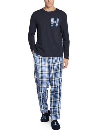 Tommy Hilfiger Χειμωνιάτικες Ανδρικές Πιτζάμες Βαμβακερές Καρό Navy Μπλε UM0UM02622-0Y1
