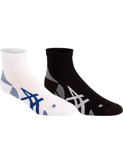 ASICS Cushion Run Quarte Ανδρικές Κάλτσες Κοντές με Σχέδια Μαύρες Λευκές 2Pack 3013A800-001