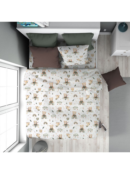 Dimcol Cloudy Bear 581 Παιδική Παπλωματοθήκη Μονή Βαμβακερή 160x240 Λευκή Πράσινο Mint