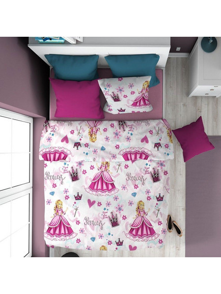 Dimcol Princess 390 Παιδική Παπλωματοθήκη Μονή 160x240 Λευκή Φούξια