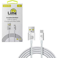 Lime LBUC01 Braided USB-A to USB-C 120W 1m White 5205308368899
