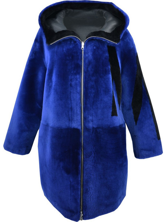 Leather 100 Γυναικεία Γούνα Μακριά με Κουκούλα Royal Blue 31-W-KK-10394