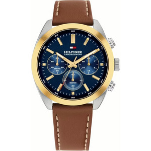 Tommy Hilfiger Oxford Ανδρικό Ρολόι Χρονογράφος με Καφέ Δερμάτινο Λουράκι 1710720