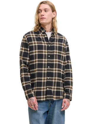 Jack & Jones Ανδρικό Πουκάμισο Βαμβακερό Καρό Μακρυμάνικο Κανονική Γραμμή Overshirt Μαύρο 12278406