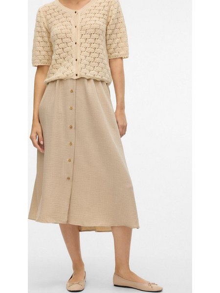 Vero Moda Μίντι Φούστα Υφασμάτινη Ψηλόμεση Μπεζ 10304134