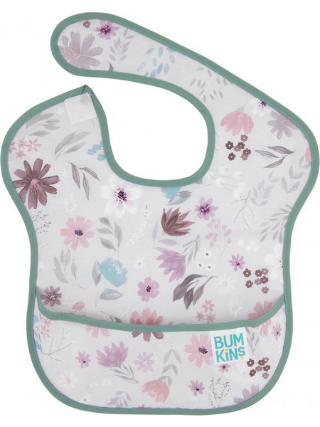 Bumkins SuperBib Floral Αδιάβροχη Σαλιάρα Πλαστική με Αυτοκόλλητο & Τσέπη 6m+ Γκρι