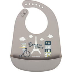Canpol Babies Bonjour Paris Αδιάβροχη Σαλιάρα Σιλικόνης με Κουμπί & Τσέπη 4m+ Εκρού