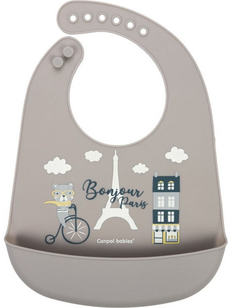 Canpol Babies Bonjour Paris Αδιάβροχη Σαλιάρα Σιλικόνης με Κουμπί & Τσέπη 4m+ Εκρού