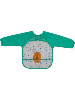 Interbaby Mangas Lion Αδιάβροχη Σαλιάρα Ποδιά Πλαστική με Αυτοκόλλητο Τσέπη & Μανίκια Πράσινη