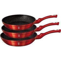 Berlinger Haus Metallic Line Burgundy Σετ Τηγάνια Αλουμινίου με Αντικολλητική Επίστρωση Μαρμάρου 3τμχ BH-1288NF