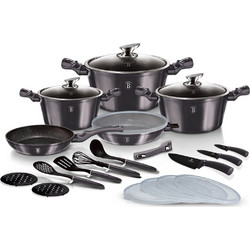 Berlinger Haus Carbon Pro Collection Σετ Μαγειρικά Σκεύη από Ανοξείδωτο Ατσάλι με Αντικολλητική Επίστρωση Μαρμάρου 5τμχ BH-7181