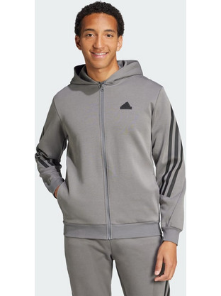 Adidas Ανδρική Ζακέτα Φούτερ με Κουκούλα και Φερμουάρ Γκρι IW8529