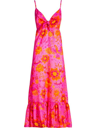 Pin Up Maxi Καλοκαιρινό Βραδινό Φόρεμα Floral Φούξια PC175A-028