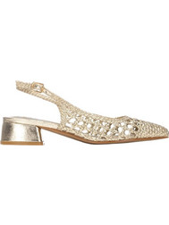 Xti Γόβες Slingback Δερμάτινες με Χοντρό Χαμηλό Τακούνι Χρυσές 145430