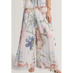 Ted Baker Ψηλόμεση Υφασμάτινη Γυναικεία Παντελόνα Loose Εφαρμογή Εκρού Ροζ 283392