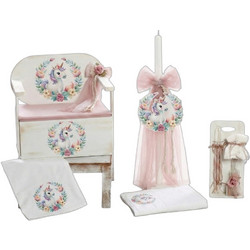 Bellissimo Σετ Βάπτισης με Παγκάκι για Κορίτσι Floral Unicorn ΣΚΒ-26302