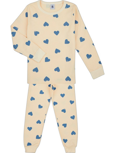 Petit Bateau Παιδική Πιτζάμα Βαμβακερή Χειμωνιάτικη Μπεζ Γαλάζια A0BDA-01