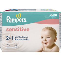 Pampers Sensitive Μωρομάντηλα Χωρίς Οινόπνευμα Άρωμα & Parabens 2x80τμχ