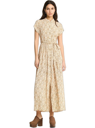 Funky Buddha Maxi Καλοκαιρινό Καθημερινό Φόρεμα Σεμιζιέ Μεταξωτό Μπεζ FBL013-103-13