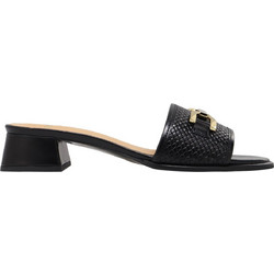 Boss Shoes Γυναικεία Πέδιλα Δερμάτινα Μαύρα με Χοντρό Χαμηλό Τακούνι DW22025