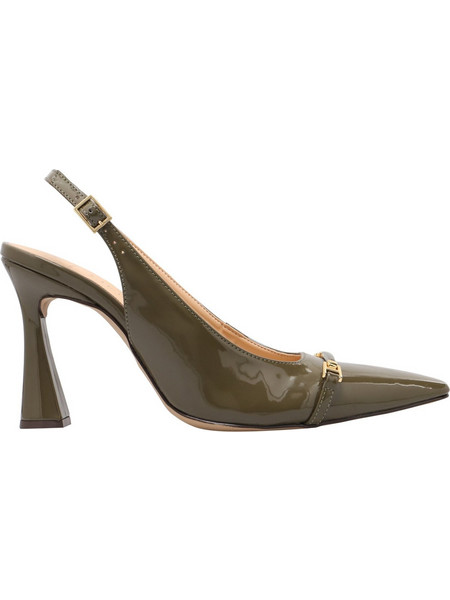 Haralas Γόβες Slingback Λουστρίνι με Χοντρό Ψηλό Τακούνι Χακί 13770007