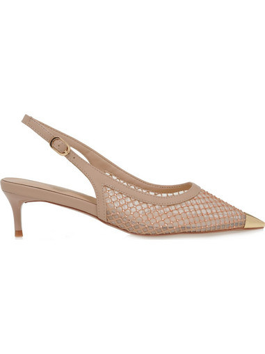 Alessandra Bruni Γόβες Slingback Δερμάτινες με Τακούνι Στιλέτο με Στρας Nude U467V0103E75