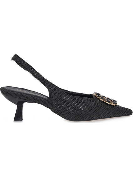 Lara Conte Γόβες Slingback Δερμάτινες με Λεπτό Χαμηλό Τακούνι & Στρας Μαύρες U47000213-6E3