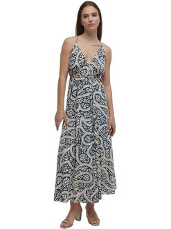 Inart Ble Maxi Καλοκαιρινό Βραδινό Φόρεμα Navy Μπλε 5-41-348-1070