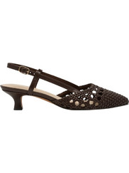 Marco Tozzi Γόβες Slingback Δερμάτινες με Λεπτό Χαμηλό Τακούνι Σοκολατί 2-29502-44-317