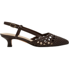 Marco Tozzi Γόβες Slingback Δερμάτινες με Λεπτό Χαμηλό Τακούνι Σοκολατί 2-29502-44-317