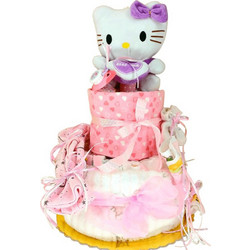 Τούρτα από Πάνες για Νεογέννητο Κορίτσι Hello Kitty Ροζ