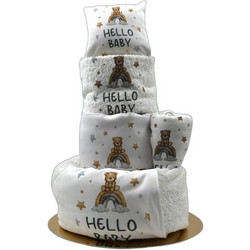 Τούρτα από Πάνες για Νεογέννητο Αγόρι Hello Baby Teddy Λευκή Γαλάζια