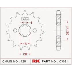 RK Γρανάζι Κίνησης Μπροστά 14T για Yamaha Crypton-X