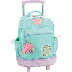 Back Me UP Pusheen the Cat Σχολική Τσάντα Τρόλεϊ Δημοτικού Τιρκουάζ 361-02079