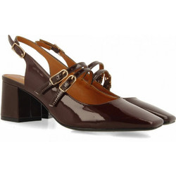 Gioseppo Γόβες Slingback Λουστρίνι με Χοντρό Χαμηλό Τακούνι Σοκολατί 73272