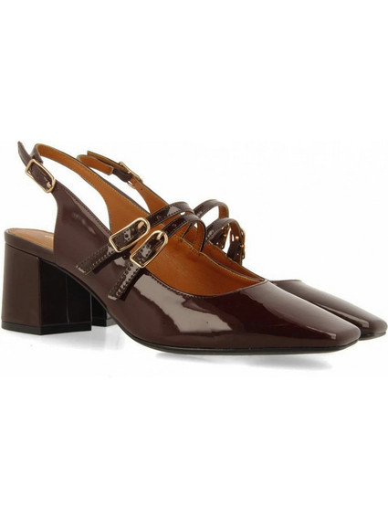 Gioseppo Γόβες Slingback Λουστρίνι με Χοντρό Χαμηλό Τακούνι Σοκολατί 73272