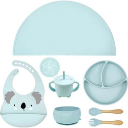 QueenMother Βρεφικό Σετ Φαγητού Σιλικόνης & Bamboo Koala Light Blue 8τμχ