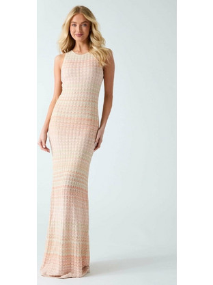 Guess Maxi Καλοκαιρινό Βραδινό Φόρεμα Πλεκτό Μπεζ W6GKA2Z0749-SM30