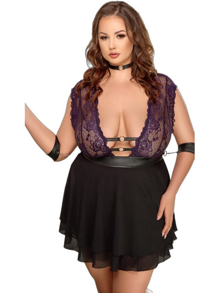 Cottelli Sexy Babydoll See Through με Δαντέλα Μαύρο Μωβ 27414901051