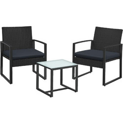 Songmics Σετ Σαλόνι Κήπου Rattan 3τμχ Μαύρο SNGGGF010B05