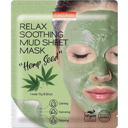 Purederm Relax Soothing Mud Hemp Seed Vegan Sheet Μάσκα Προσώπου για Ενυδάτωση με Κάνναβη 15gr