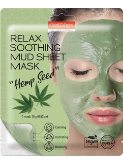 Purederm Relax Soothing Mud Hemp Seed Vegan Sheet Μάσκα Προσώπου για Ενυδάτωση με Κάνναβη 15gr